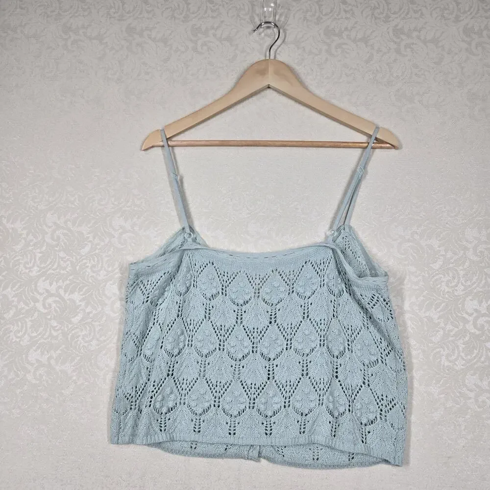 Aéropostale Crochet Tank XL Aqua Knit Cami Button Front Coquette Soft Girl - Picture 6 of 12